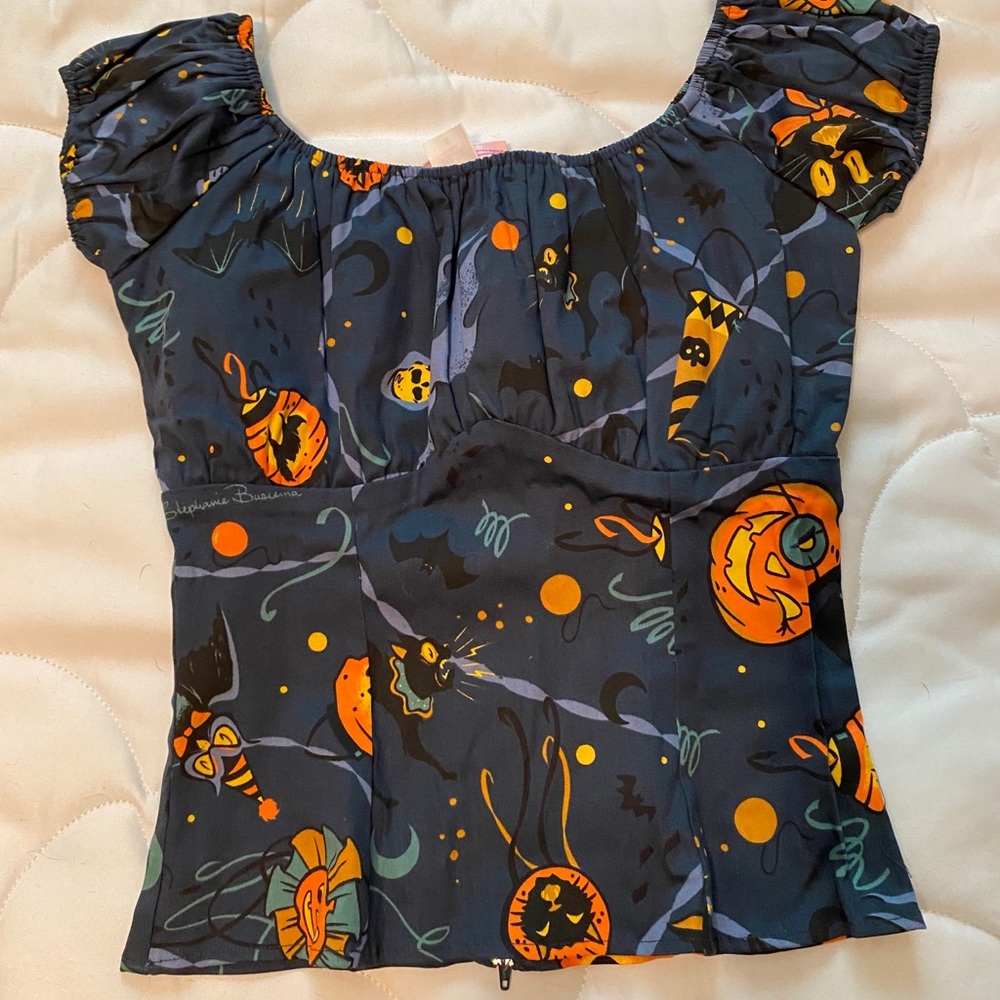 Pinup Couture Steph Buscema Halloween Print Blouse